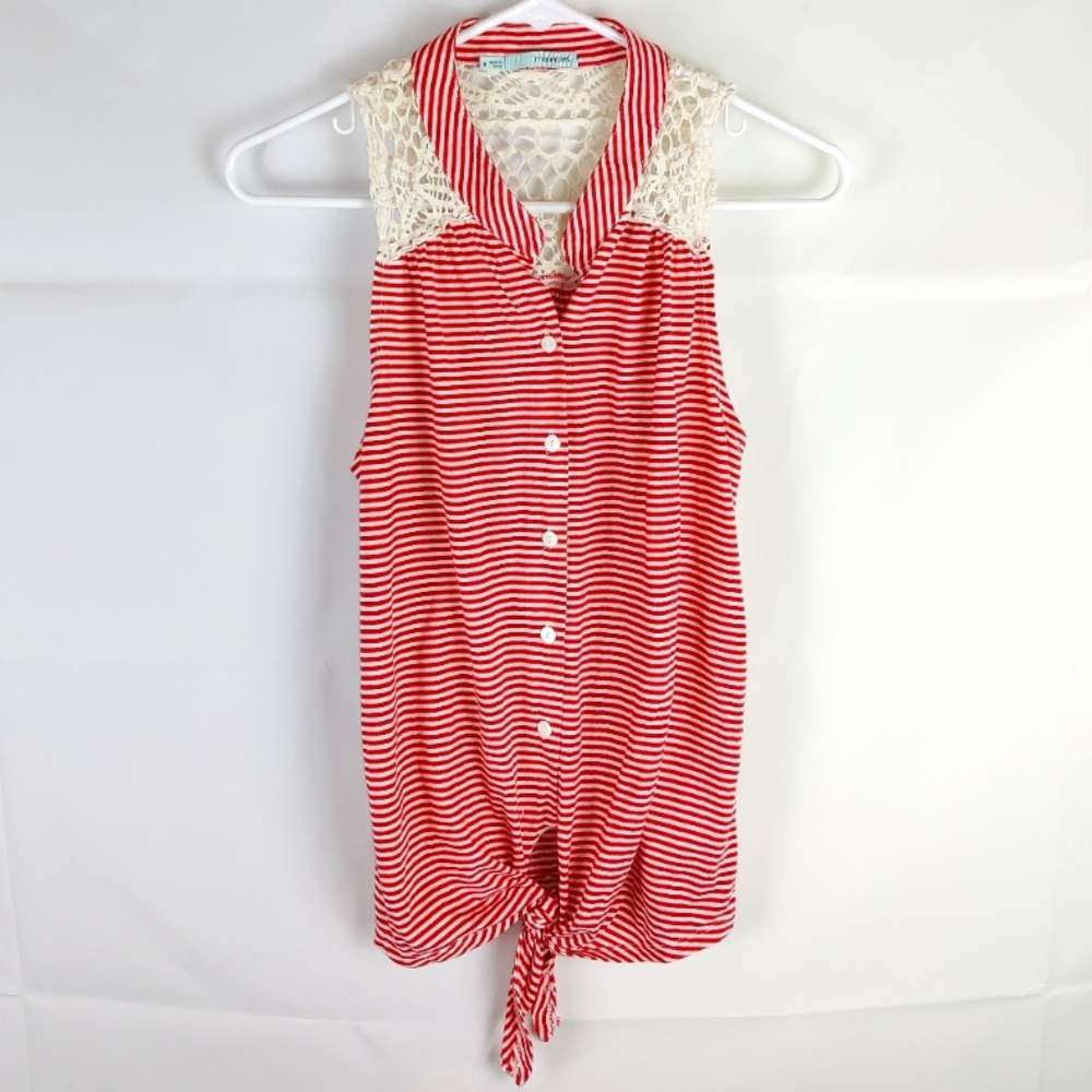 Maurices Floral Striped Button Blouse Top Womens M Vacation Coquette Soft Girl